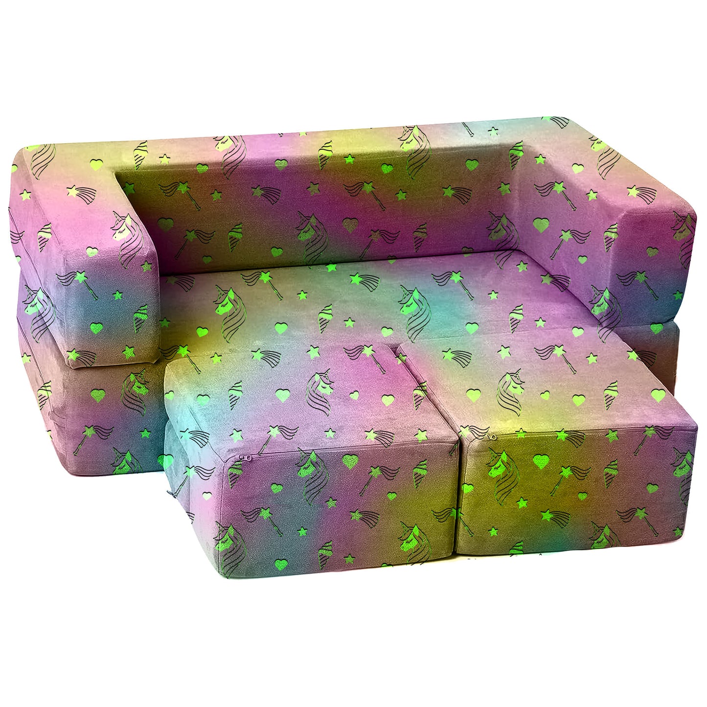 Rainbow Unicorn Glow in the Dark 4PC Nugget Couch